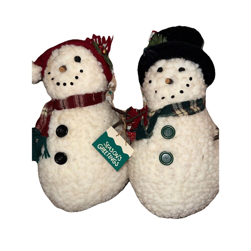 Vintage Christmas Snowman Figures Cardboard Felt Cotton Noel 15" Tall 1990’s